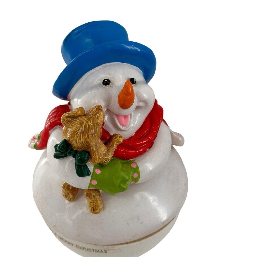 Silvestri Snowman Music Box We Wish You A Merry Christmas Rotating Figurine 6in